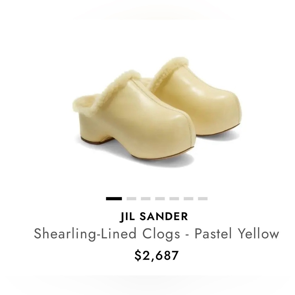 NWT Jil Sander Shearling-Lined Clogs - Pastel Yellow Size 38